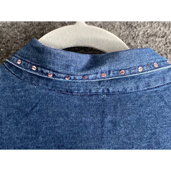 VTG New Direction Woman Denim Shirt Jacket LS Copper Sequin Double Breast 3X - Picture 9 of 10